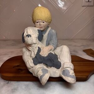 Vintage Austin Prod 1986 Boy with Dog Figurine Resin Sculpture